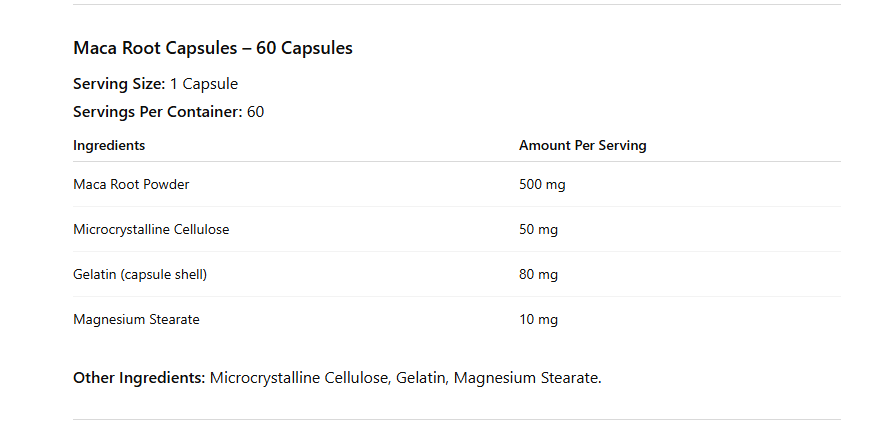 Maca Root Capsules supplement facts